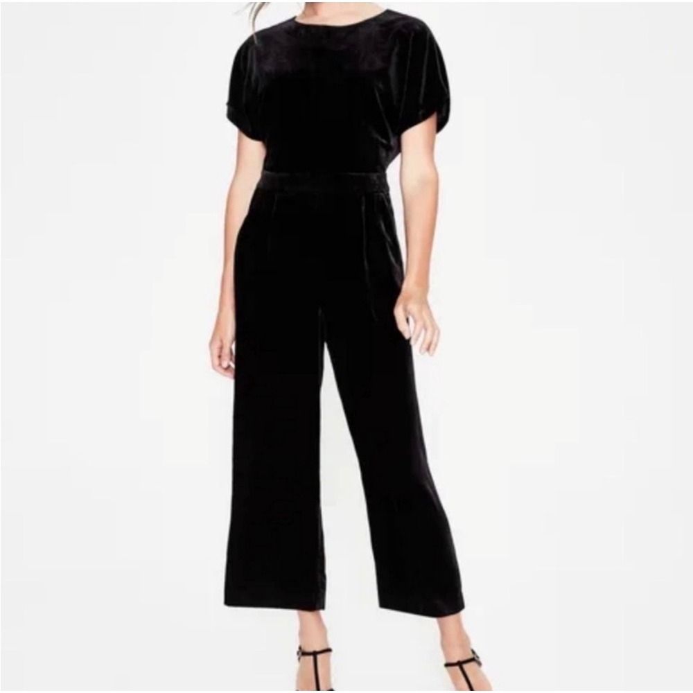 NWT Boden Aston Black Silk Blend Velvet Wide Leg Jumpsuit Sz US 8R Holiday $260